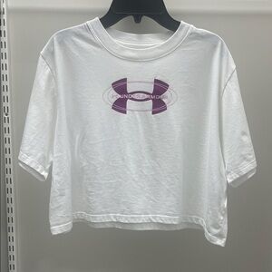 Under Armour Bright White Graphic Crop Top with Purple Logo
